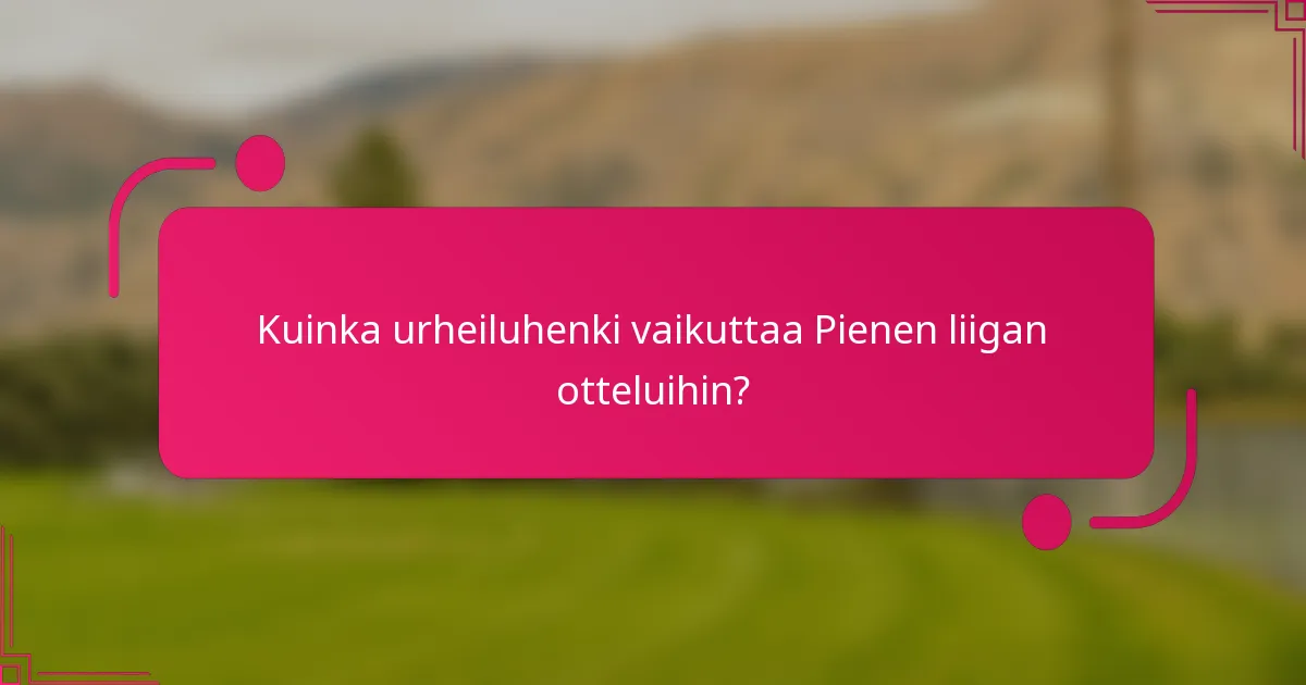 Kuinka urheiluhenki vaikuttaa Pienen liigan otteluihin?